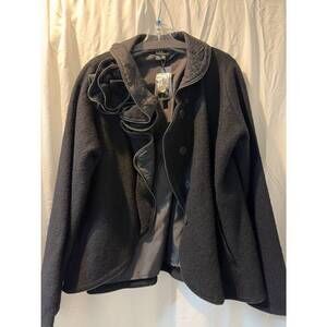 NEW COVELO women's wool coat rose on shoulder zipper trim jacket in black